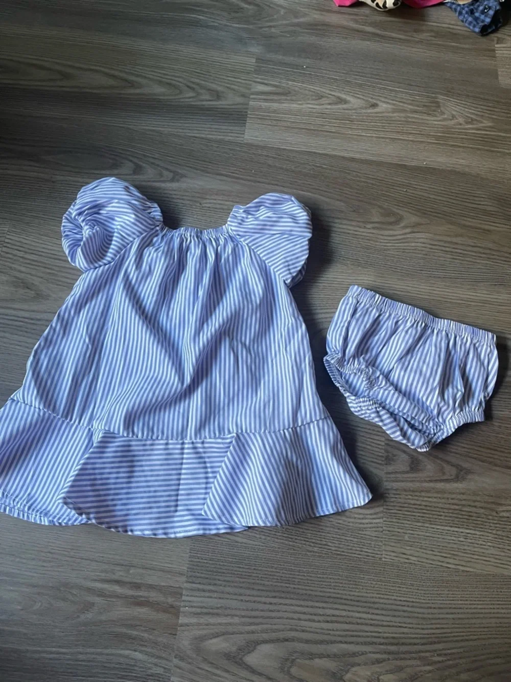 Habitual Girls 2-Piece Striped Dress & Bloomers Set Seersucker Coast Size 12 M